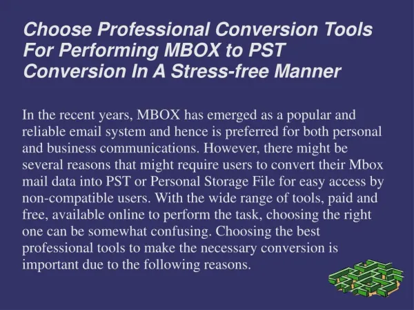 Choose Professional Conversion Tools For Performing MBOX to PST Conversion In A Stressfree Manner