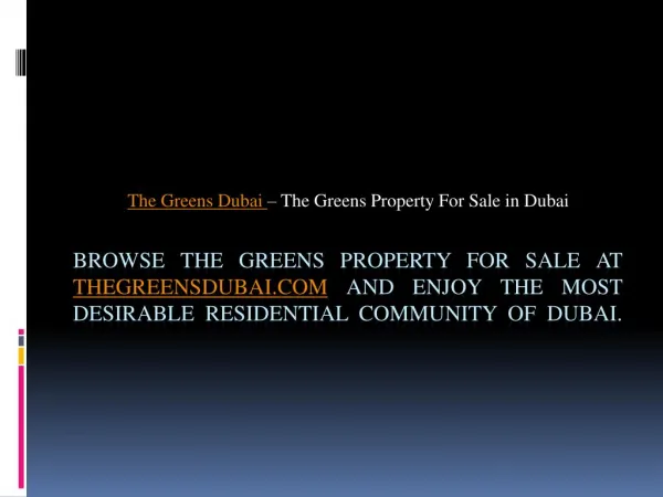 The Greens Properties for Sale - thegreensdubai.com. 1 Bedroom Semi Furnished Apartment in Al Samar 2 The Greens – The G