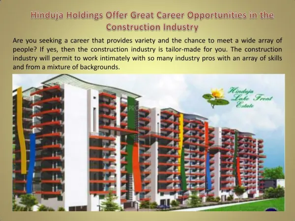 Hinduja Holdings Offer Great Career Opportunities in the Construction Industry