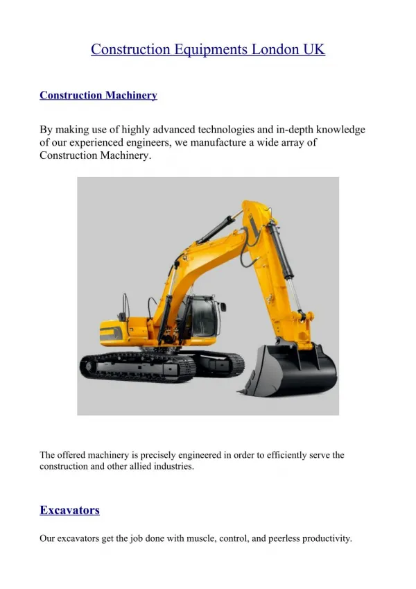 Construction Equipments London UK