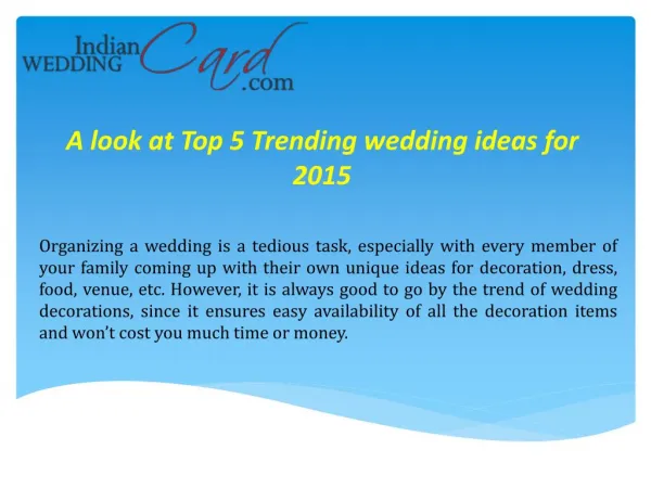 Top 5 wedding Trends ideas for 2015