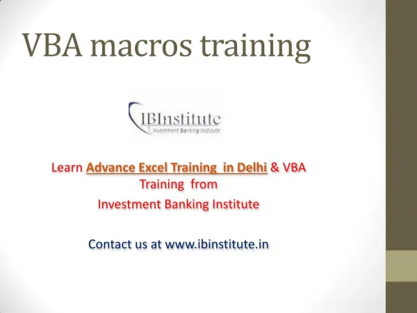 Online Advance Excel & VBA Training in India
