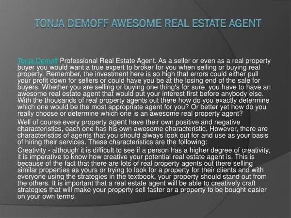 Tonja Demoff Awesome Real Estate Agent