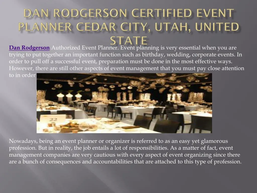 dan rodgerson certified event planner cedar city utah united state