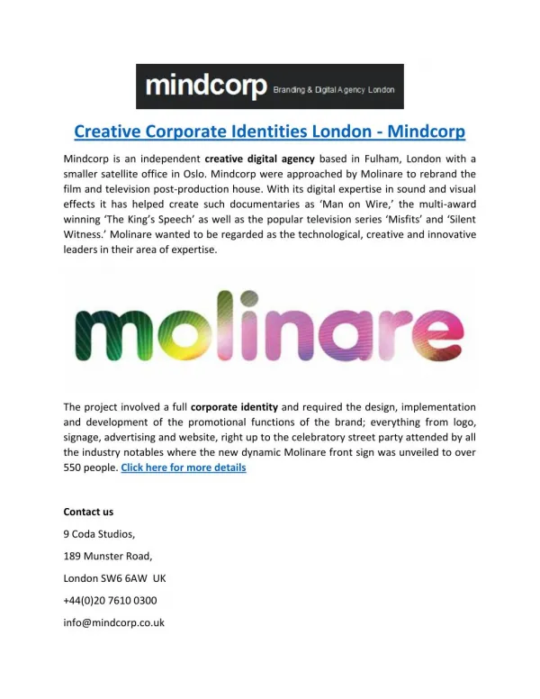 Creative Corporate Identities London - Mindcorp