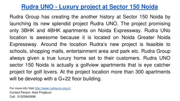 Rudra UNO - Luxury project at Sector 150 Noida