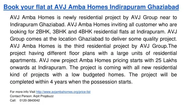 Book your flat at AVJ Amba Homes Indirapuram Ghaziabad