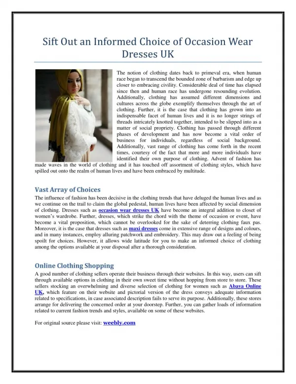 Sift Out an Informed Choice of Occasion Wear Dresses UK