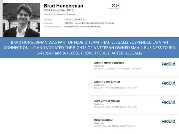 Blog 105 BRAD HUNGERMAN - FEDBID CLIENT SERVICES ILLEGALLY SUSPENDS VETERAN OWNED SMALL BUSINESS