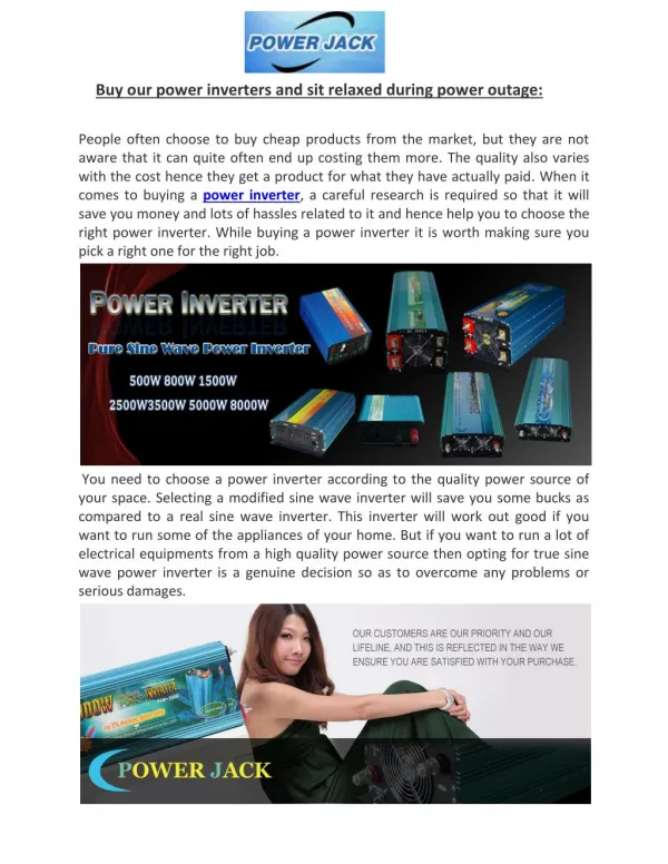 Buy our power inverters and sit relaxed during power outage
