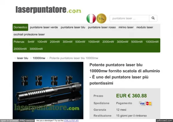 potente puntatore laser blu 10000mw