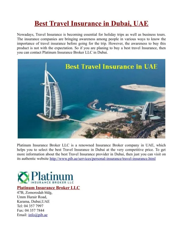 Best Travel Insurance in Dubai, UAE