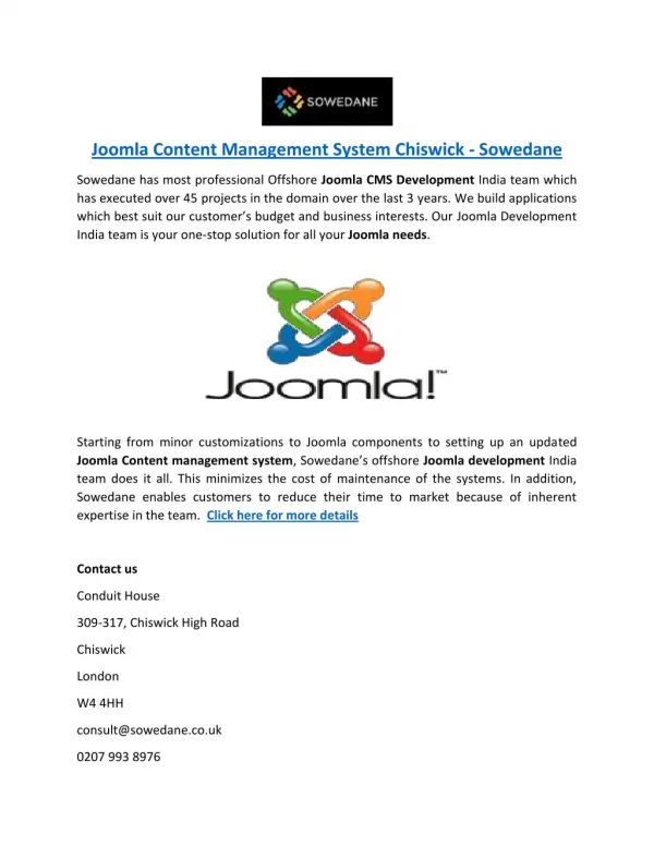 Joomla Content Management System Chiswick - Sowedane