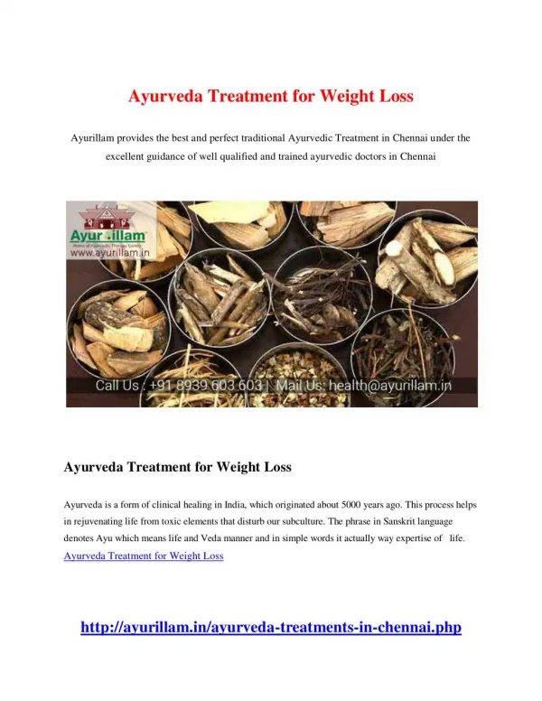 Ayurveda Treatment for Weight Loss