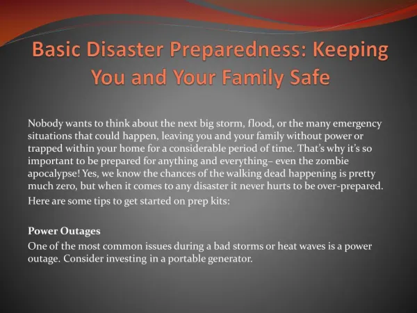 Basic Disaster Preparedness: Keeping You and Your Family Safe