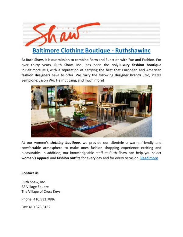 Baltimore Clothing Boutique - Ruthshawinc