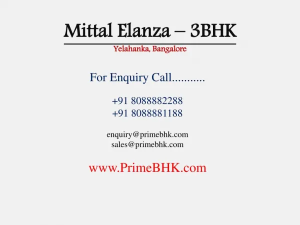 Mittal Elanza, 3BHK, Yelahanka, Bangalore
