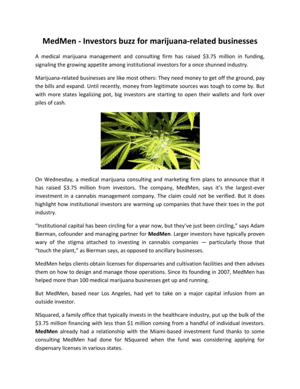 MedMen - Investors Buzz For Marijuana-Related Businesses