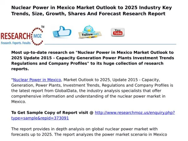 Nuclear Power in Mexico Market Outlook to 2025 Update 2015 - Capacity Generation Power Plants Investment Trends Regulati
