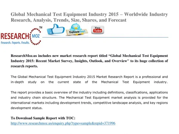 Global Mechanical Test Equipment Industry 2015 Market Research Report