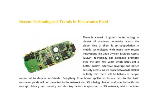 Recent Technological Trends in Electronics Field