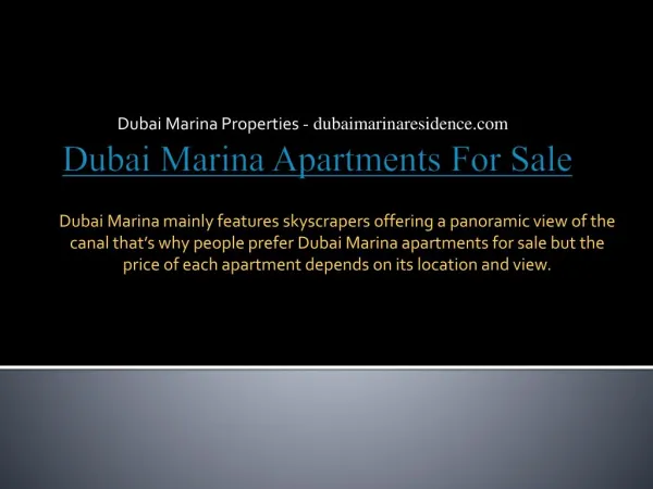 Dubai Marina Apartments for Sale - Dubai Marina Properties