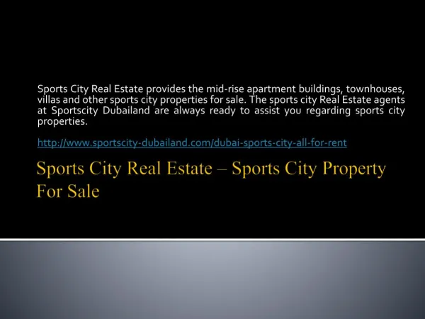 Sports City Real Estate - Sports City Property for Sale