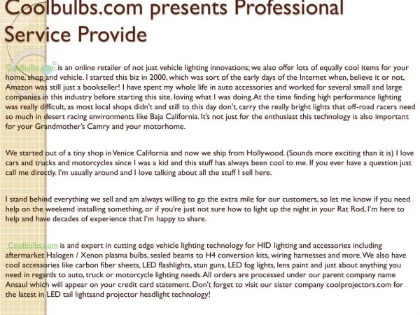 Coolbulbs.com presents Professional Service Provide