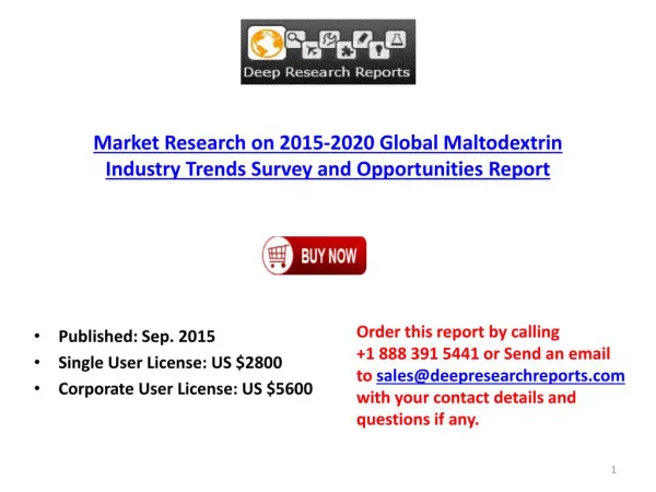 2015 Global Maltodextrin Industry Trends Survey and Opportunities Report