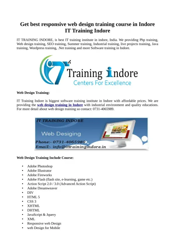 Responsive web design training course in Indore at IT Training Indore