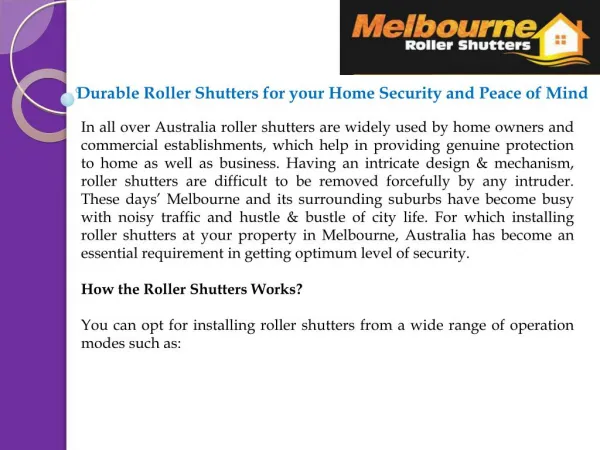 Durable Roller Shutters for your Home Security and Peace of Mind