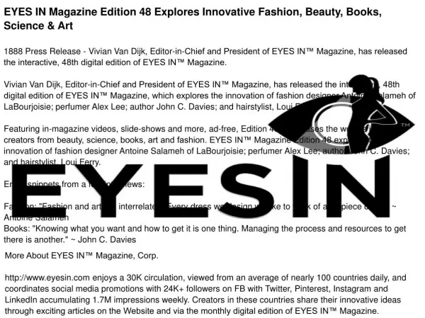 EYES IN Magazine Edition 48 Explores Innovative Fashion, Beauty, Books, Science & Art