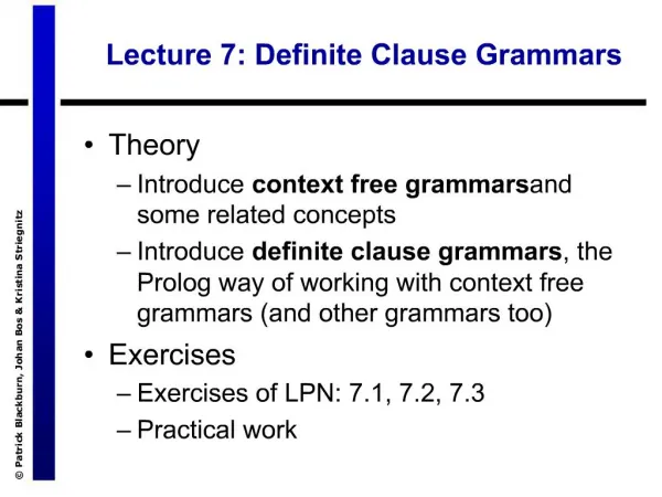 Lecture 7: Definite Clause Grammars