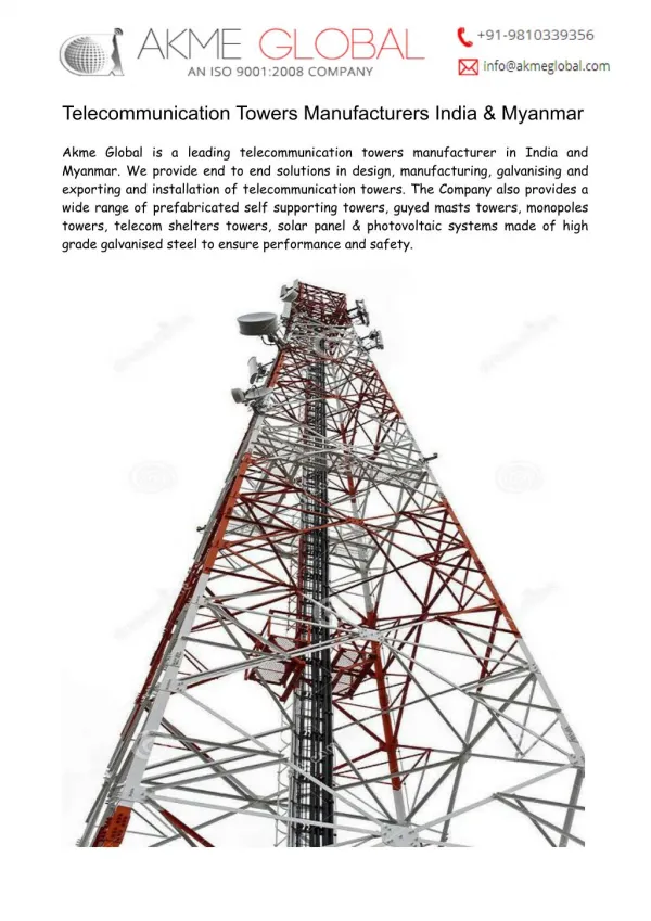 Telecommunication Towers Manufacturers India & Myanmar