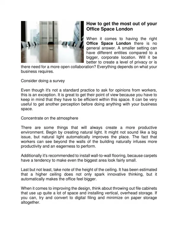 How to get the most out of your Office Space London