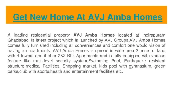 Get New Home At AVJ Amba Homes