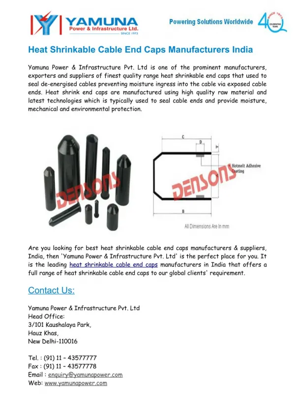 Heat Shrinkable Cable End Caps Manufacturers India