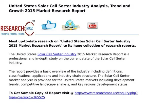 United States Solar Cell Sorter Industry 2015 Market Research Report