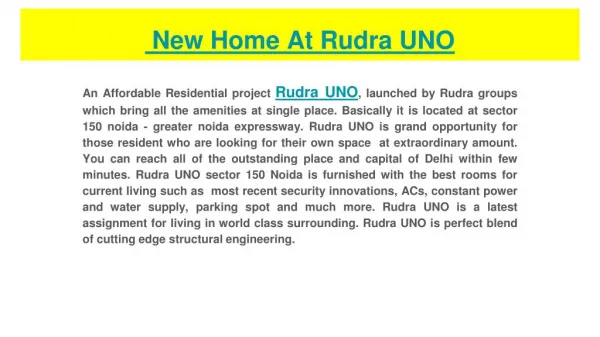 Get New Home At Rudra UNO