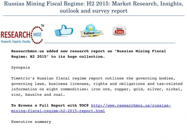 Russias Mining Fiscal Regime: H2 2015