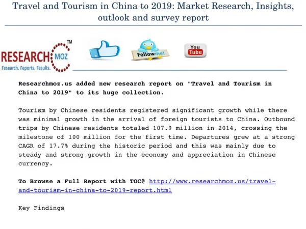 Travel and Tourism in China to 2019