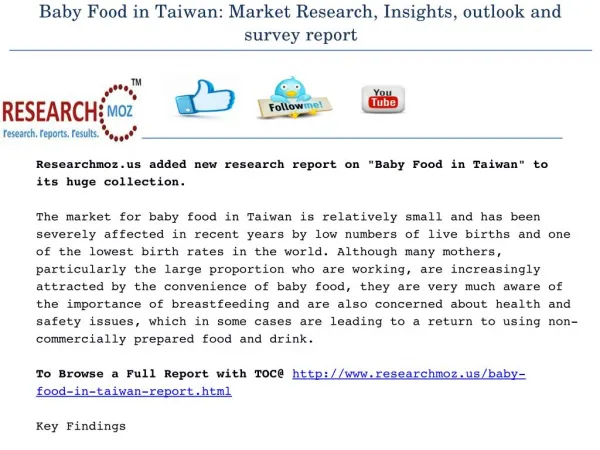 Baby Food in Taiwan: Market Research, Insights, outlook and survey report