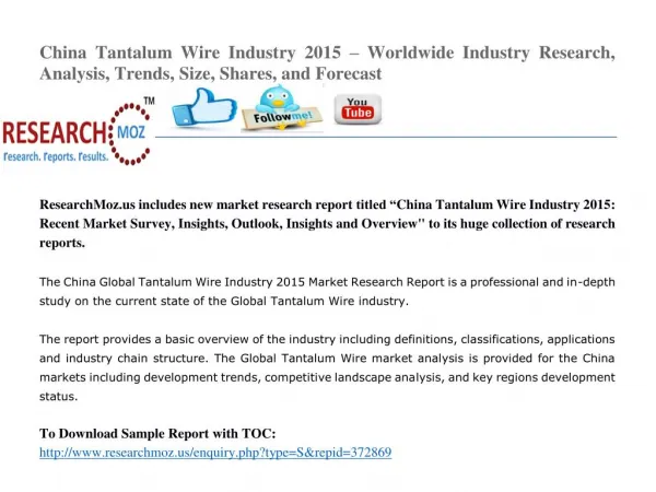 China Tantalum Wire Industry 2015 Market Research Report