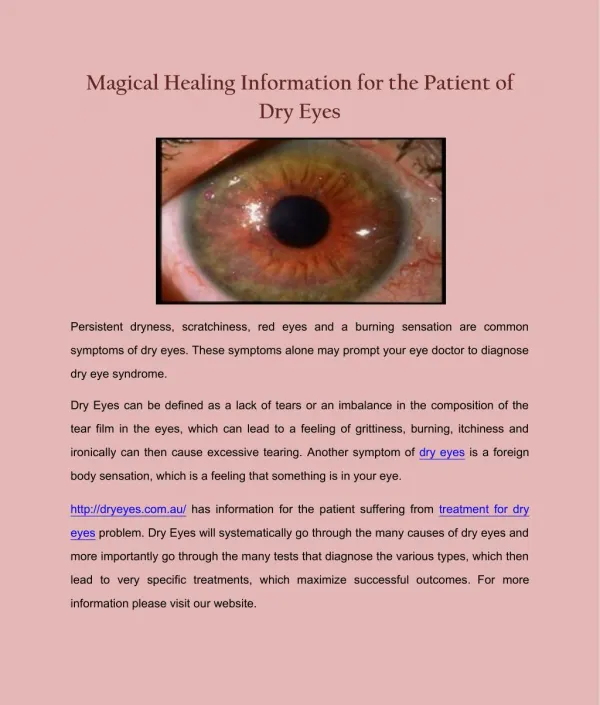 Magical Healing Information for the Patient of Dry Eyes