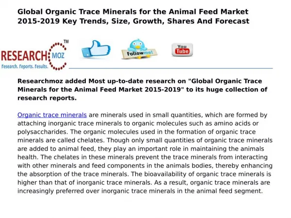 Global Organic Trace Minerals for the Animal Feed Market 2015-2019