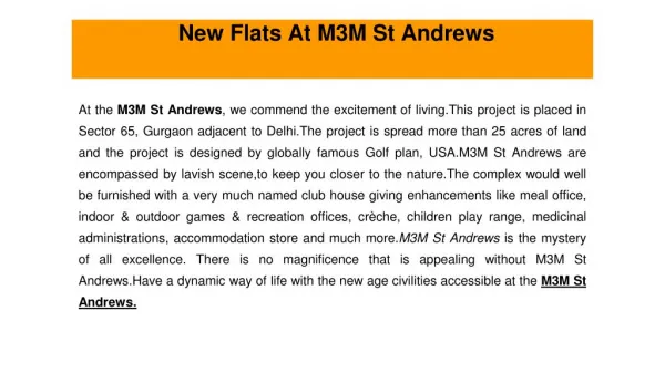 New Flats Available At M3M St Andrews