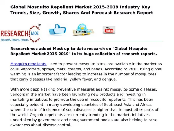 Global Mosquito Repellent Market 2015-2019