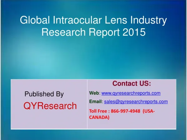 Global Intraocular Lens Market 2015 Industry Growth, Overview, Analysis, Share and Trends