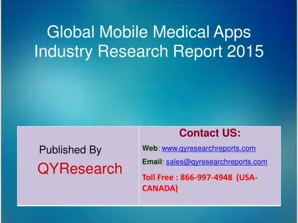 Global Mobile Medical Apps Market 2015 Industry Analysis, Research, Share, Trends and Growth