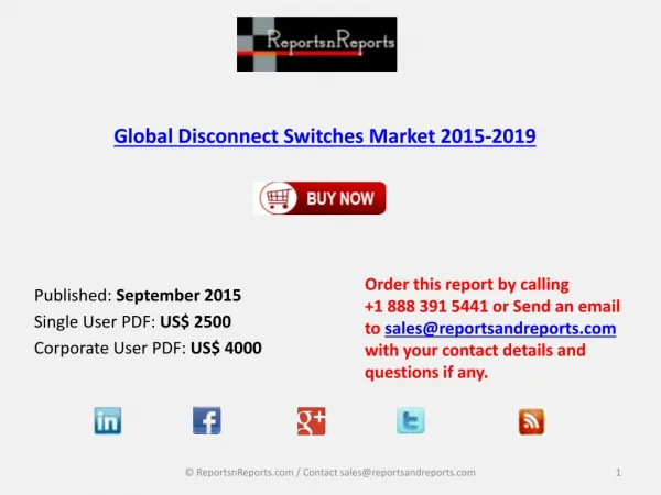 Disconnect Switches Market Analysis and Forecasts in Research Report 2019